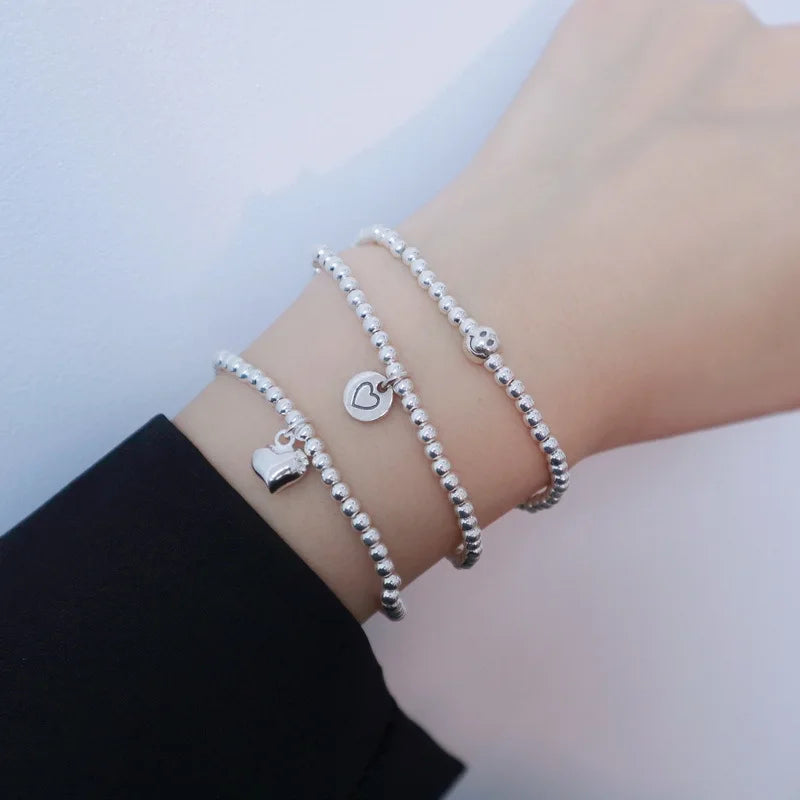 Fashion Bead Chain Bracelets Jewelry Pendant Heart Bracelet 925 Silver Girls Fashion Jewelry Simple Women Bracelets