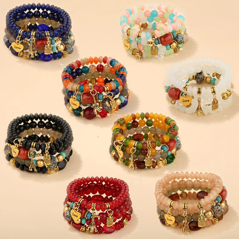 Simple Metal Arm Candy Bead Bracelet Owl Shape Crystal Charm Bracelets Beads Bracelet Set