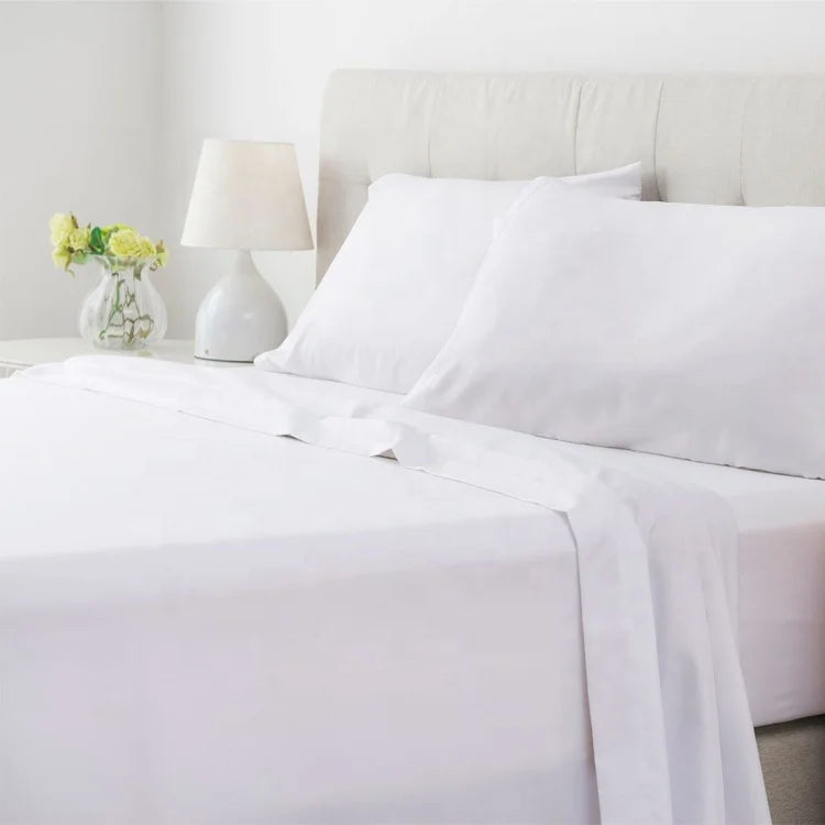 European Style Luxury Queen 4pcs Plain Bedsheets Cotton White Comforter Microfiber Bedding Sheet Sets