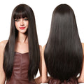 Fast Delivery Straight Synthetic Dark Brown Wig with Bangs Long Cosplay Wigs for Women Party Daily Lolita Brown Natural Hair
