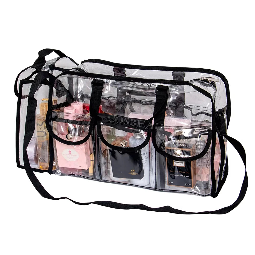 Custom Holographic Vinyl Transparent Beauty Bag Clear PVC Zipper Bag Beauty Bags Cosmetic Makeup Handbag