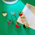 SSeeSY Bulk Jewelry Trendy Colored Big Gold Plated Copper Finger Adjustable Enamel Brass Heart Ring Valentines Day Gift for Girl