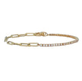Fine 18K Gold Plated 925 Sterling Silver Half Oval Thick Chain Half White Cubic Zircon Tennis Bracelet Jewelry for Girls