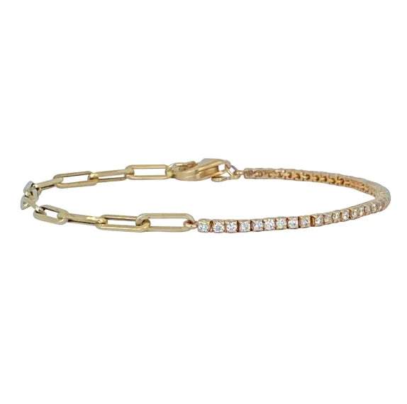 Fine 18K Gold Plated 925 Sterling Silver Half Oval Thick Chain Half White Cubic Zircon Tennis Bracelet Jewelry for Girls