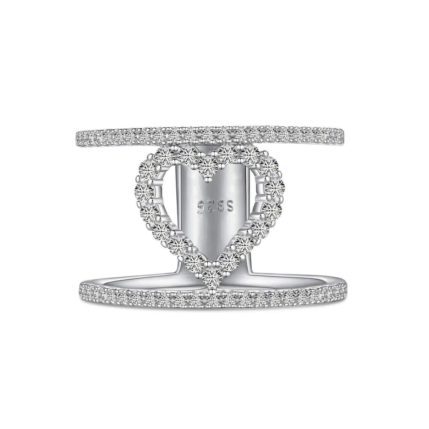 Dylam Personalized Dainty Solid Sterling Silver Hypoallergenic Non Tarnish Double Layer Heart Shape Hallow Out Fine Jewelry Ring