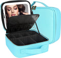 Large Lighted Makeup Organizer Bag Fashionable PU Cosmetic Bag with Thread Pattern and Zipper Closure