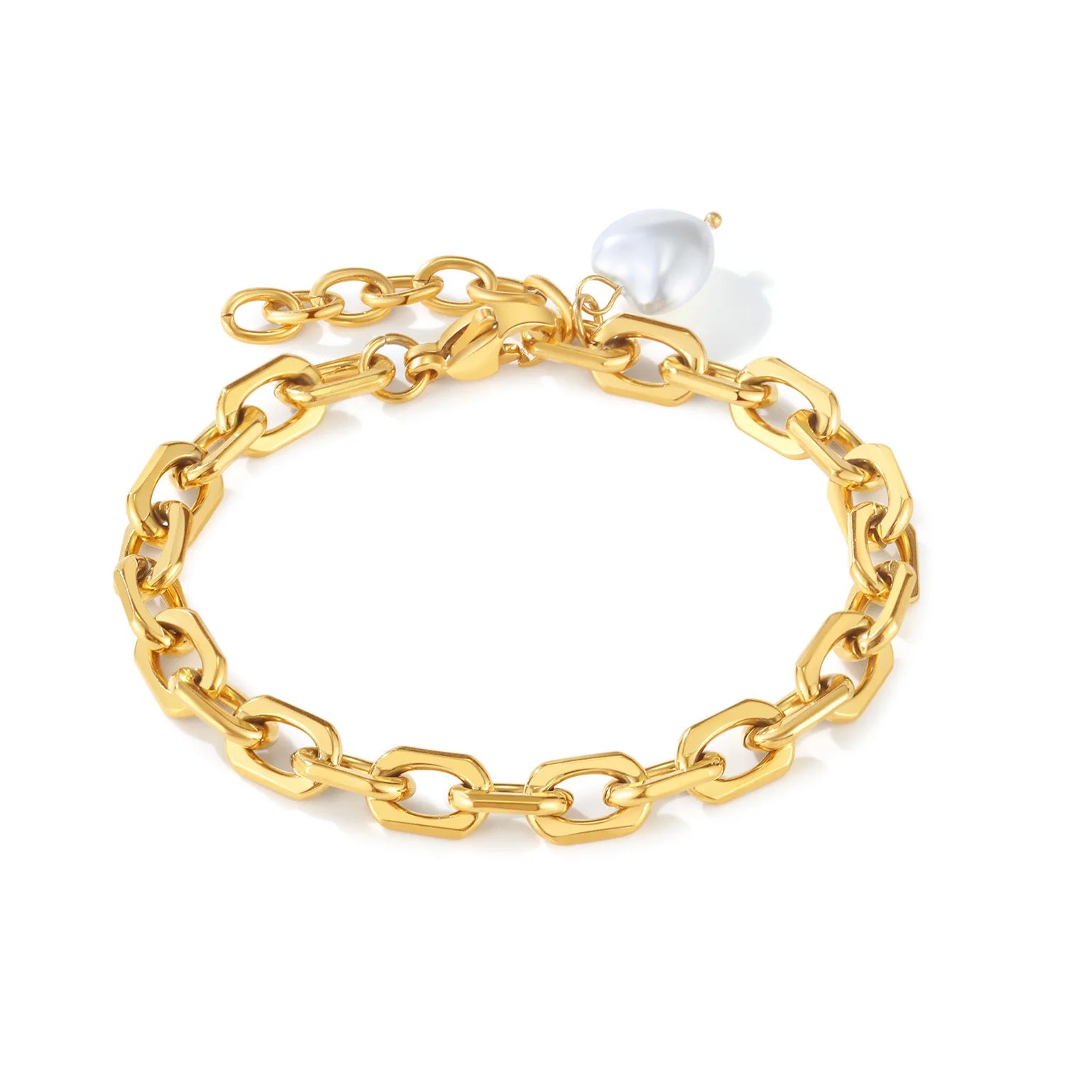 Wholesale Dainty Women's Gold Plated Heart Pearl Bracelet Classic Style Stainless Steel Link Chain for Parties Weddings Gifts