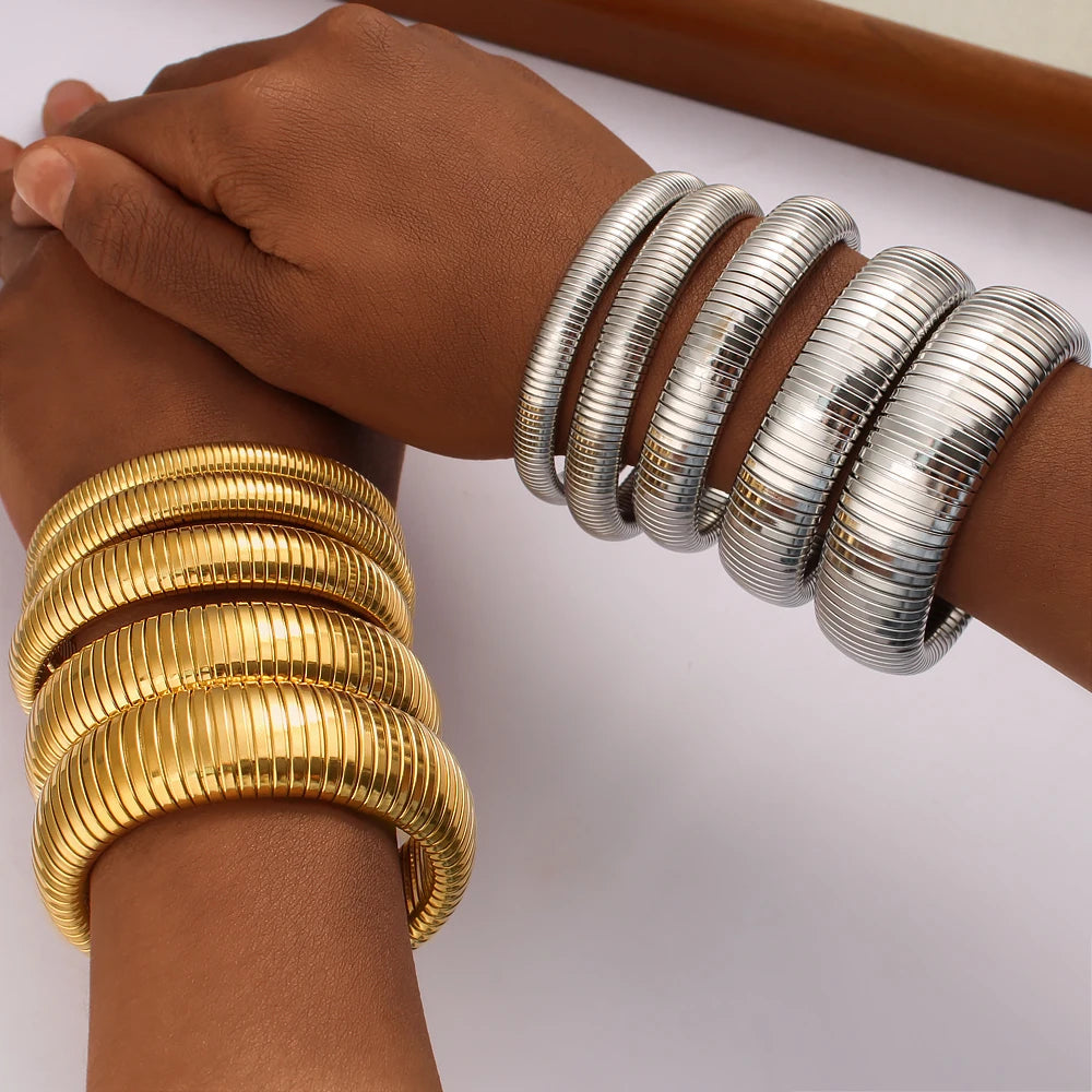 Hip Hop Fashion 18K Gold Stainless Steel Big Snake Bone Chain Thick Snake Chain Bracelet Bangles for Women
