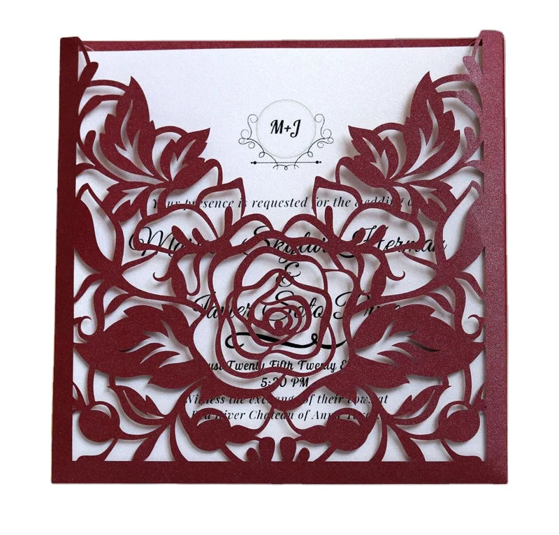 Laser Cut Flower Pocket Square Wedding Invitations Card Customize Greeting Card for Mariage Birthday Baptism