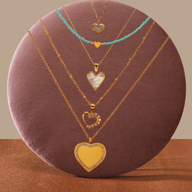 Fashion 316L Stainless Steel Crystal Heart Pendant Natural Shell Necklace Waterproof Blank Engraved Pendants for Anniversary