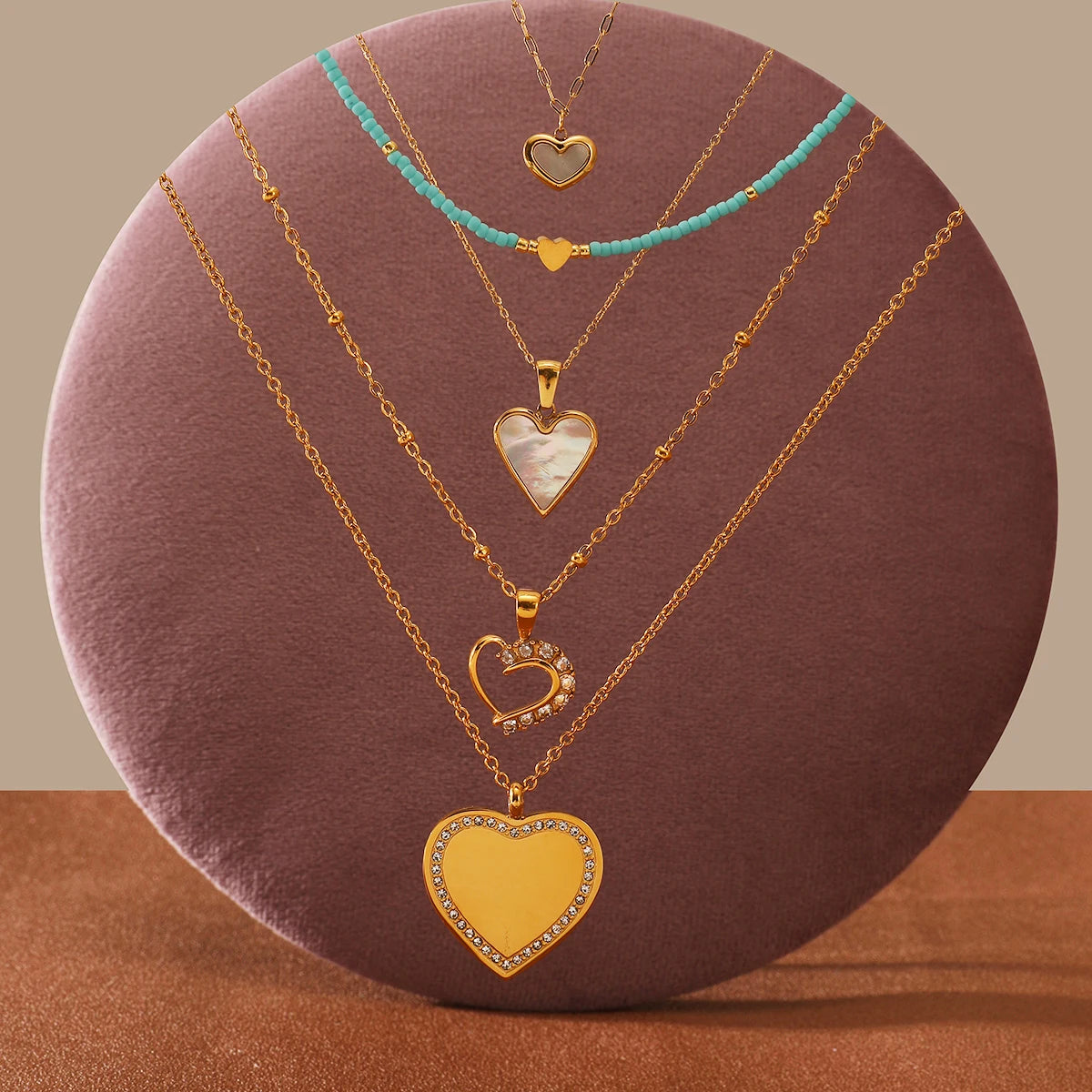 Fashion 316L Stainless Steel Crystal Heart Pendant Natural Shell Necklace Waterproof Blank Engraved Pendants for Anniversary