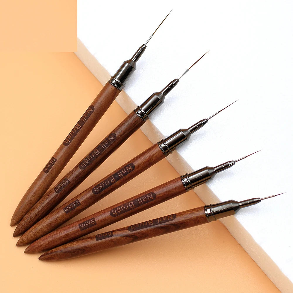 6/9/12/15/18mm Nylon Hair Liner Nail Brush Set Brown Color Wooden Handle Nail Art Liner Drawing Brush Set