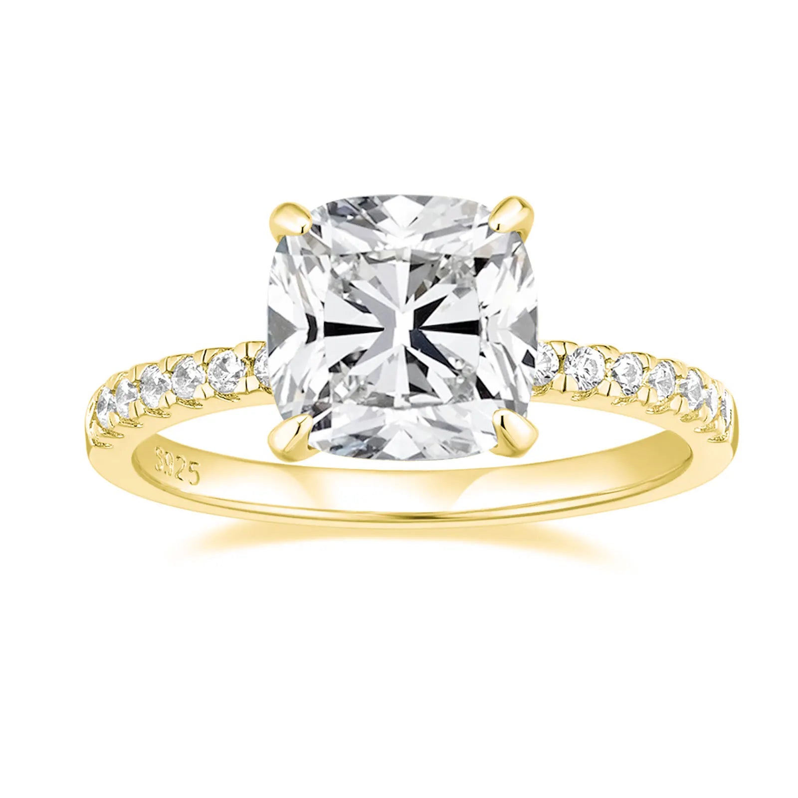 OAHLAN Fashion New Design 14k Gold Plated 925 Sterling Silver Rings Cushion Cut Cubic Zirconia CZ Engagement Wedding Rings