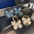 S925 Silver Needle Ear Jewelry Temperament Luxury Rhinestone Butterfly Drop Earring For Girls Zircon Bridal Hoop Earrings
