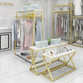 Golden Luxury Light Display Racks for Men's Women's Clothing High-Cabinet Shelves Floor-Standing Combination Display Racks