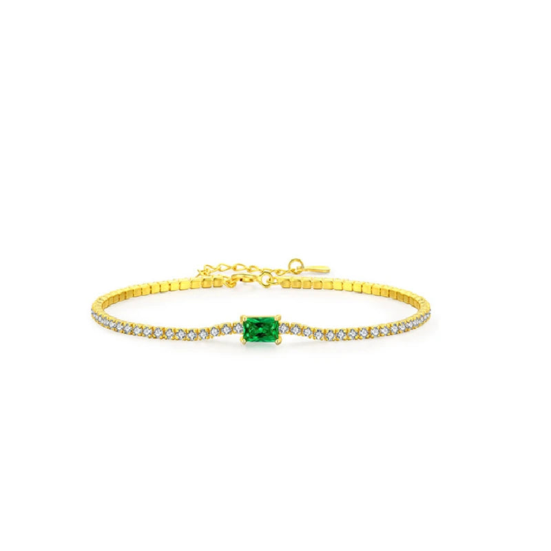 Daidan Tennis Bracelet Cubic Zirconia Tennis Bracelet 925 Silver Rectangular Green Sterling Tennis Bracelet