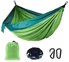 For WOQI Single Person Outdoor Camping Hammock Durable Nylon Taffeta Fabric Parachute Design with Dark Carabiners and Tree Strap