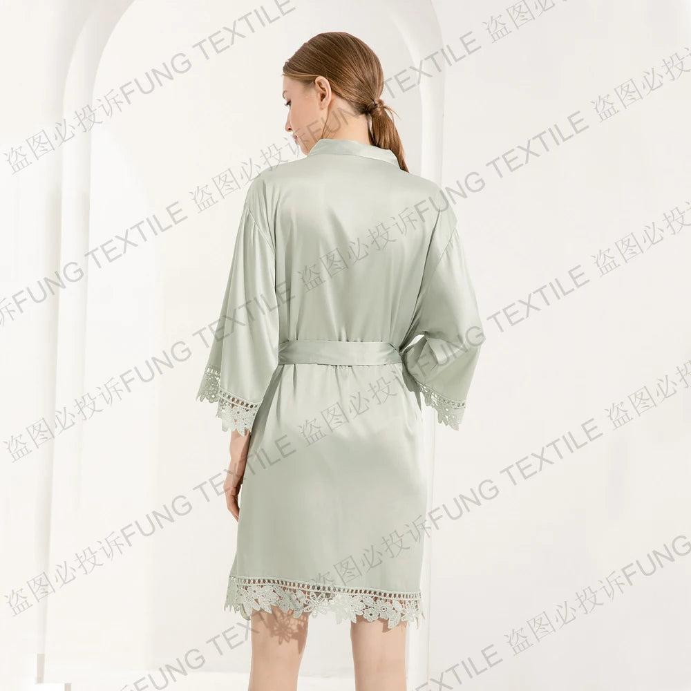 FUNG 3031 Wholesale Lace  Women Silk Satin Robe Sleepwear Women Clothing Lady's Pajama for Summer