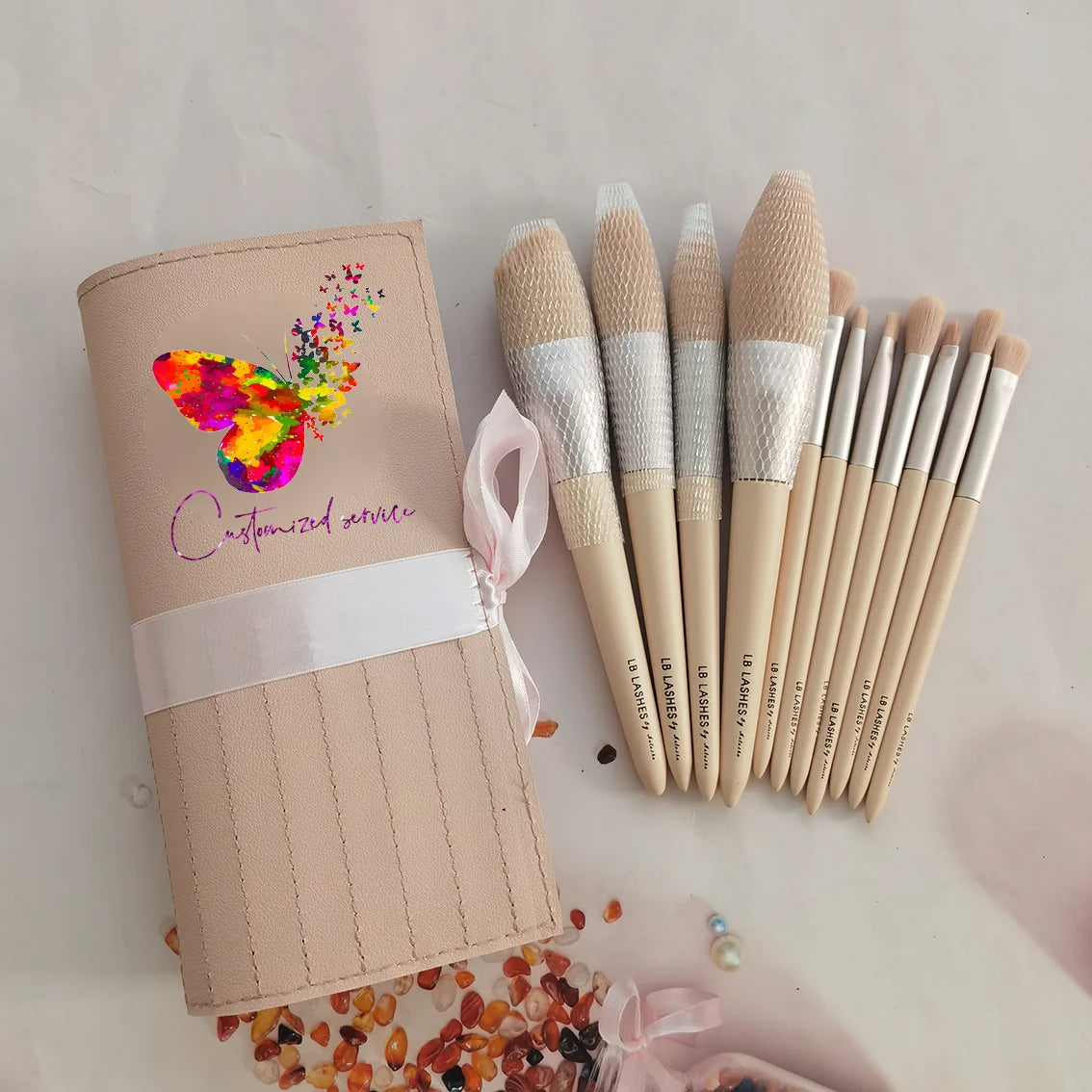Private Label 12-Piece Black Leather Case Makeup Brush Set Soft Black Beauty Tools for Face Custom Logo