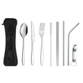 Drop Shipping Reusable Stainless Steel Cutlery Set Travel Camping Flatware Utensils Including Straws Spoons 8 Piece Set