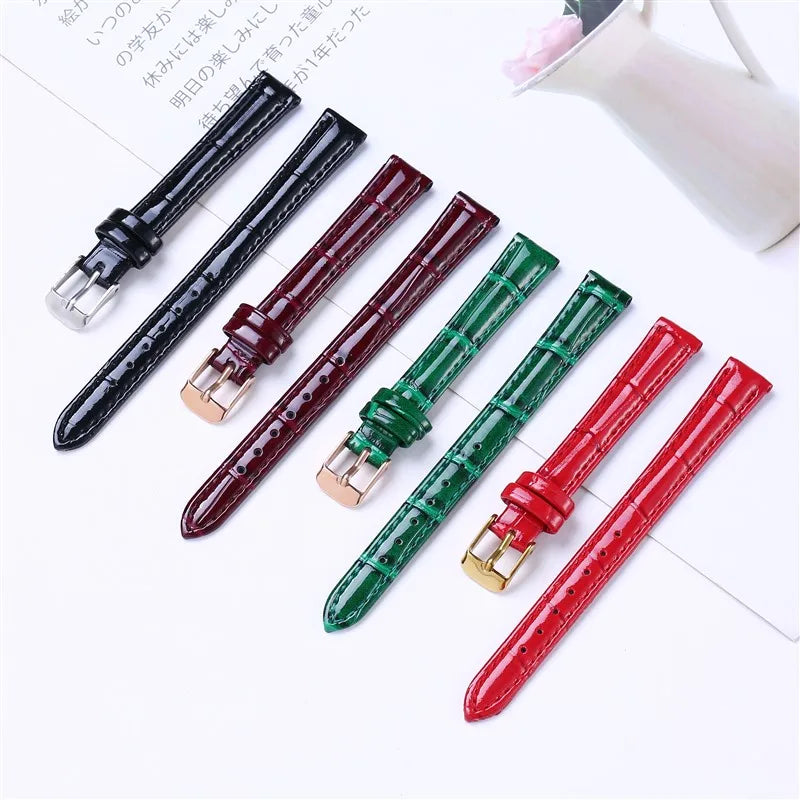 Shiny Watch Band for Women Handmade Leather with Rose Gold Buckle Soft Strap Bracelet Accessories for Watchban12mm 14mm-20mm