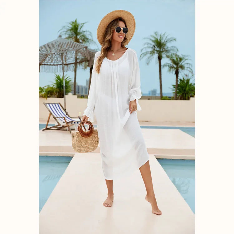 Loose Bikini Tops Wholesale Drawstring Beach Cover up Custom logo Backless Bikini Skirt Factory Directly