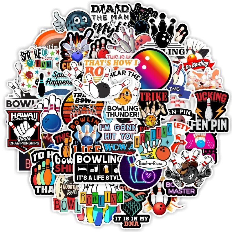 50PCS Funny sport bowling sticker for laptop car guitar bike wall decor