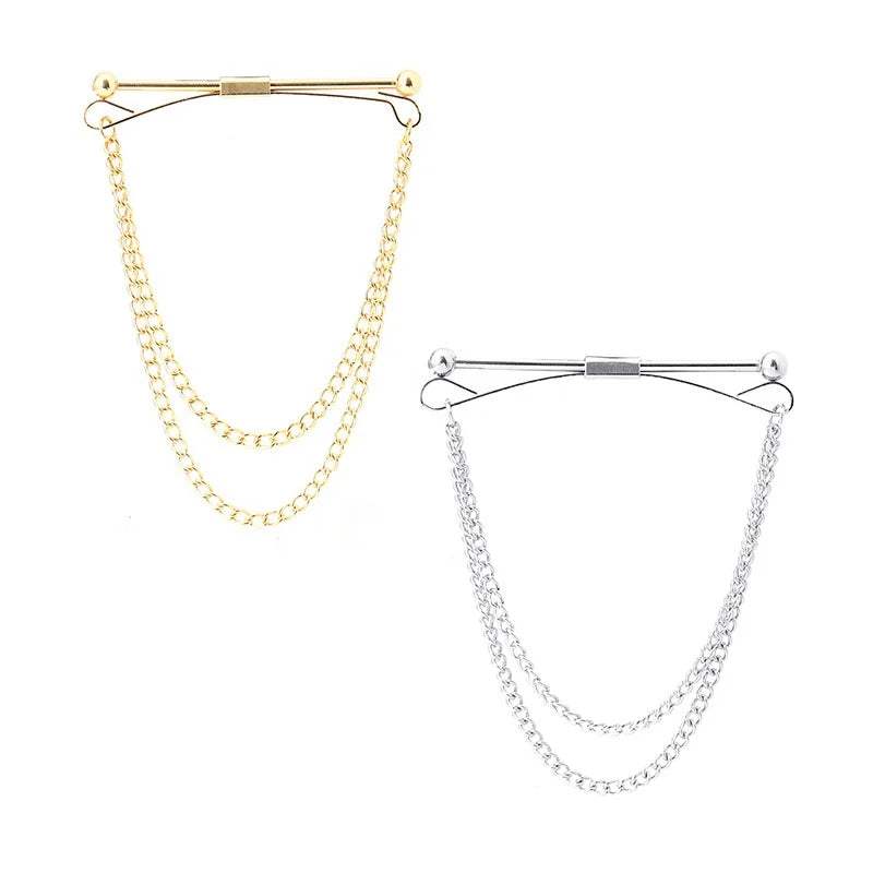 Simple Collar Holder Collar Pin Zinc Alloy Silver Plated Chain Fashion Decoration Wedding Engagement Items