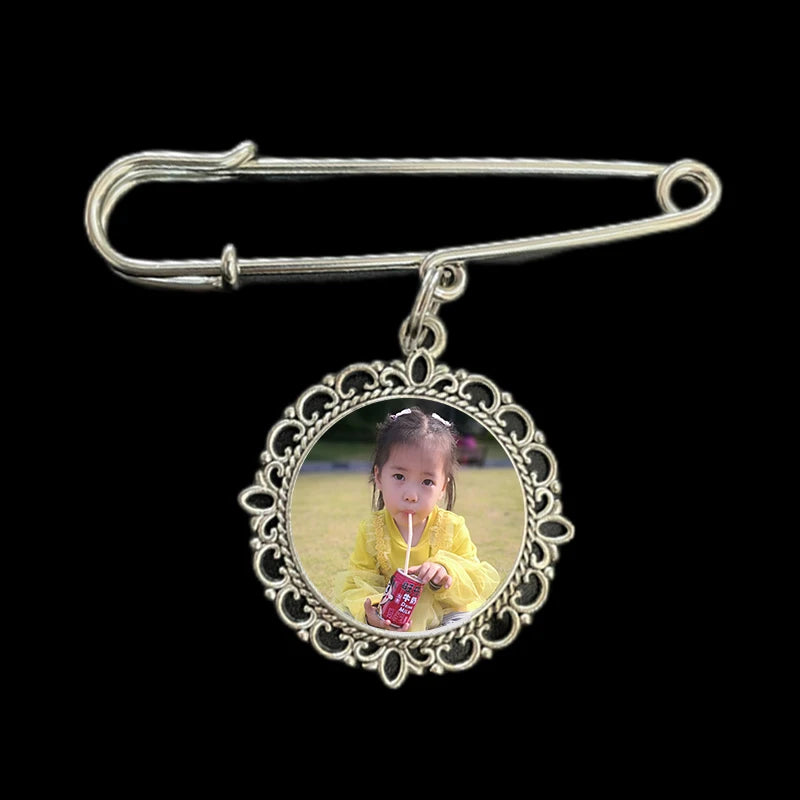 Qualisub Personalized Sublimation Pin Brooch Zinc Alloy Silver Thermal Transfer Printing Wedding Bouquet Photo Charm DIY