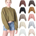 High Quality Crop Top Plain Crew Neck Women Hoodie Custom Logo Cotton Blank Cropped Crewneck Sweatshirt for Woman