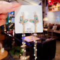 Fashion CZ Crystal Rhinestone Butterfly Tassel Earring Elegant 925 Sterling Sliver Pin Butterfly Pearl Earrings for Women