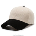 6 Panel Autumn Spring Stripe Hat Adjustable Buckle Closure Structured Two Colors Contrasting Colors Corduroy Baseball Cap