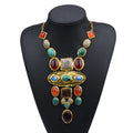 European Style ZA Baroque Geometric Gem Stone Choker Necklace Retro Palace Style Alloy Sweater Chain Fashion Pendant Necklace