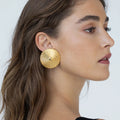 J&D Trendy 18k Gold Plated Stainless Steel Stud Earring Statement Texture Spiral Flower Round Earrings