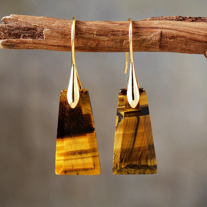 Personalized Bohemia Geometric Pendant Earrings Jewelry Vintage Gold and Silver Hooks Trend Natural Stone Earrings for Women