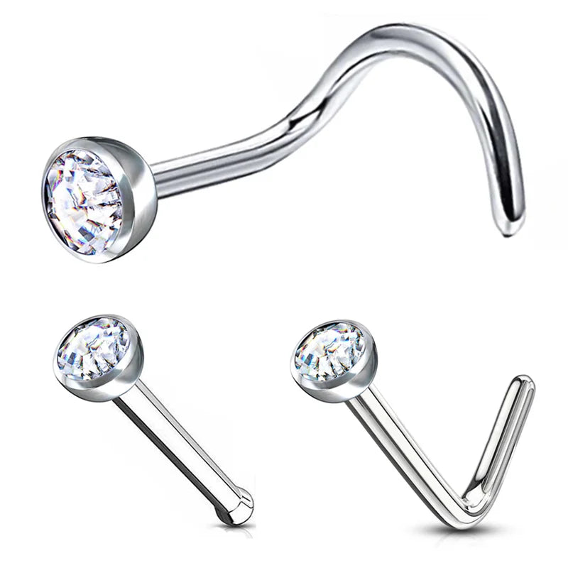ASTM F136 Titanium Bezel Set Stone Nose Ring Body Jewelry Piercing Nose Piercing Nose Jewelry Pstoneng Titanium Clear Zircon N/A