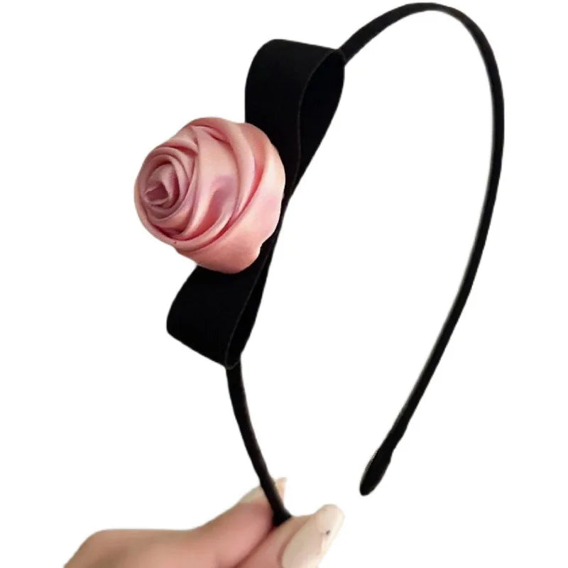 CELIAY Girls Floral Fabric Hair Decoration Ribbon Black Thin Headband Bow Rose Flower Hair Hoop