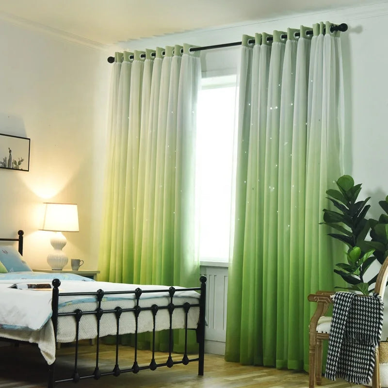 Factory Outlet Modern Creative Design Net Red Double Layer Star Gradient Color Living Room Lace Blackout Insulation Curtains