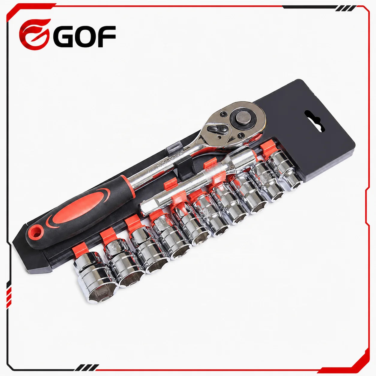 Professional Industrial Grade 12-Piece Garage Repair Tool Kit with 1/2 3/8 1/4-Inch Metric Hex Impact Sockets Chrome Finish