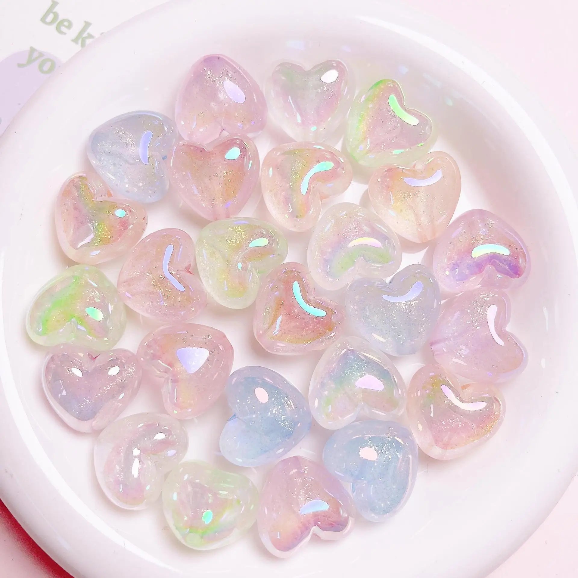 UV Plated Love Straight Hole Beaded Diy Acrylic Heart Mobile Phone Chain Key Material Jewelry