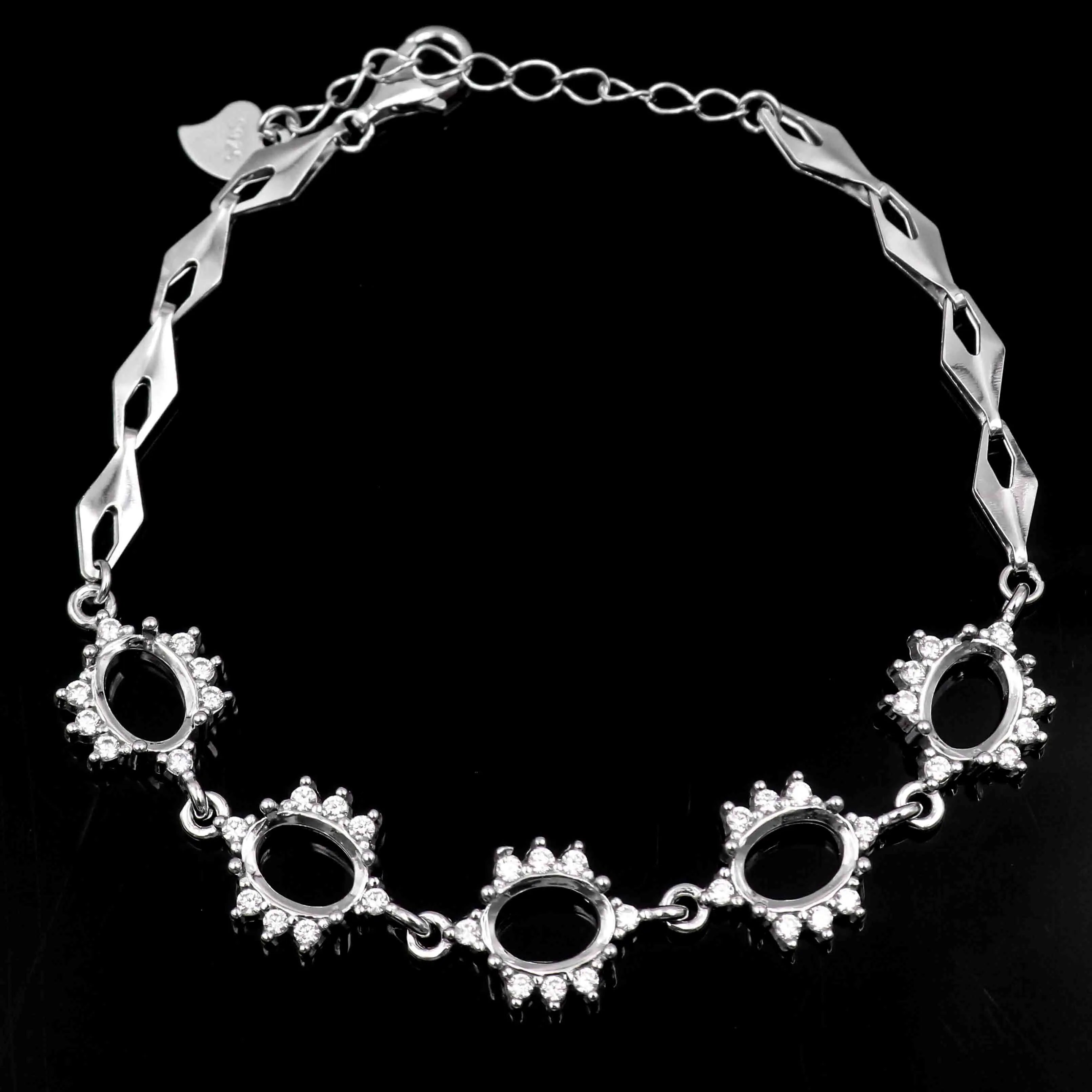 Sterling Silver 6*8mm Semi Mount Bracelet Empty Support Blank Claw Setting S925 Mountain Base Holder Without Stone for Inlay DIY