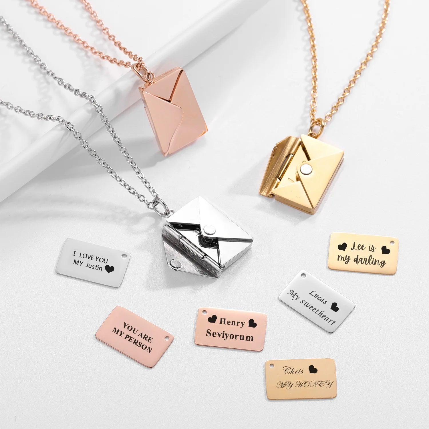 Customized Stainless Steel Love Letter Envelope Pendant Necklace Jewelry Confession Love You for Mother Day Valentine Day Gift
