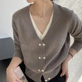 Women's Custom Logo Long-Sleeved V-Neck Knit Sweater Spliced Double-Breasted Cardigan Casual Loose Pullover Tops for Winter