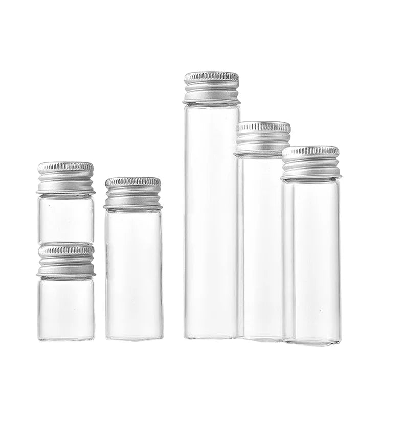 Factory Direct Custom Clear Borosilicate Vials Glass Bottles 27mm with Screw  Aluminum Cap for Essential Oil Crafts Candy Gifts