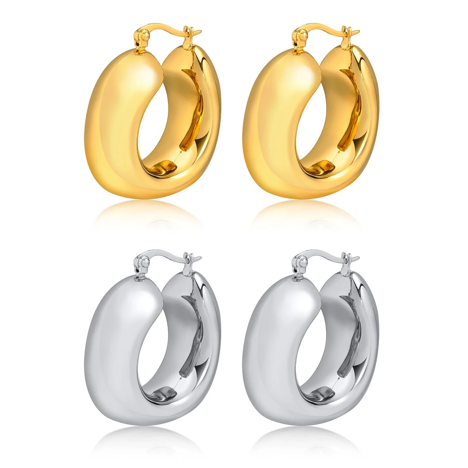 Charm 18K Gold Plated Stainless Steel Hoop Earrings Jewelry Gift Waterproof CC Shaped Chunky Earrings for Women