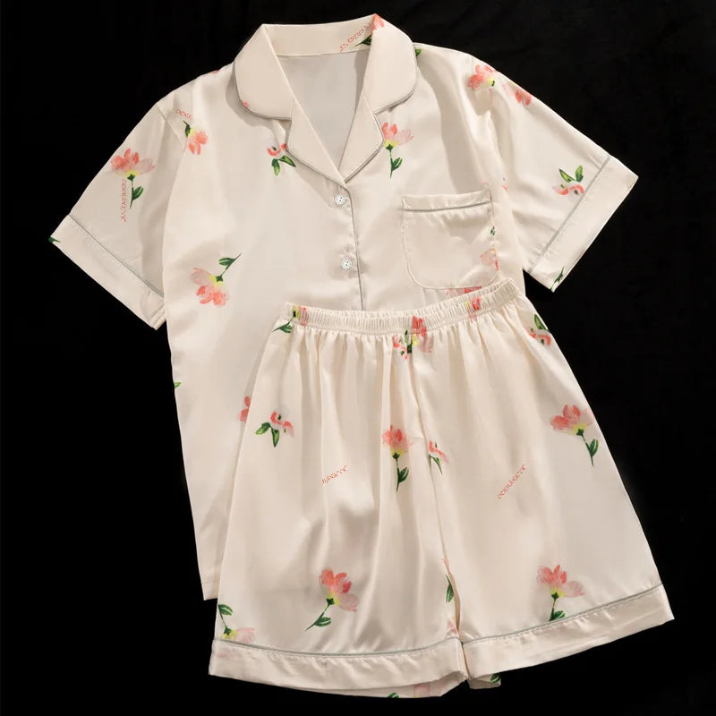 S7299F 2026 Advanced Pyjamas Women Sleepwear Lady New Ice Silk Home Clothing Suit