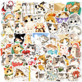 50 Pcs Watercolor Healing Graffiti Cat PVC High Quality Graffiti Stickers for Laptops Skateboard Guitar Books Decoration