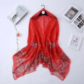 New Versatile Scarves Women's Fragmented Flowers Silk Prints Fashion Versatile Oversized Shawls Wholesale