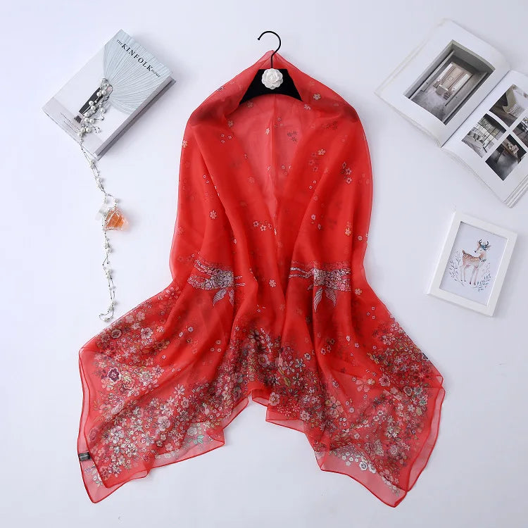 New Versatile Scarves Women's Fragmented Flowers Silk Prints Fashion Versatile Oversized Shawls Wholesale
