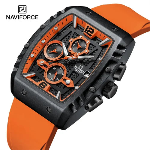 NAVIFORCE 8025 Silicone Square Big Dial Quartz Watch for Men Luxury Original Male Wrist Watch Boy Gift
